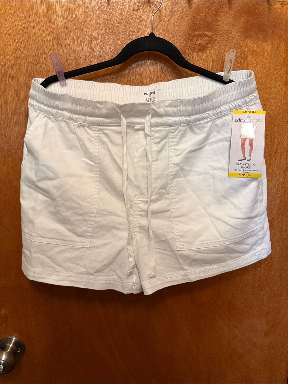 edited Drawstring Waist White Cotton-Blend Women’s Shorts - Medium